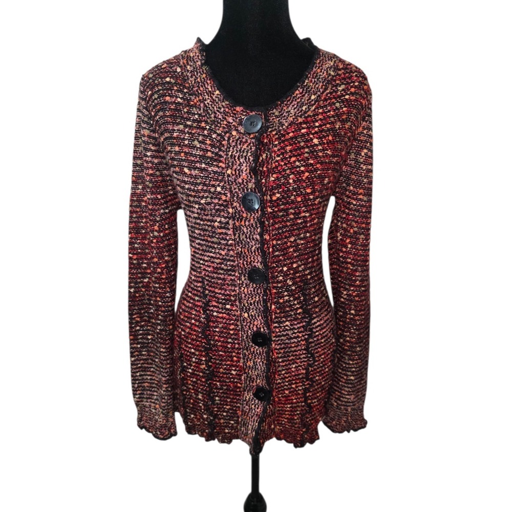 BCBG MaxAzria Cardigan Womens L Multicolor Knit Button Front Boho Chic